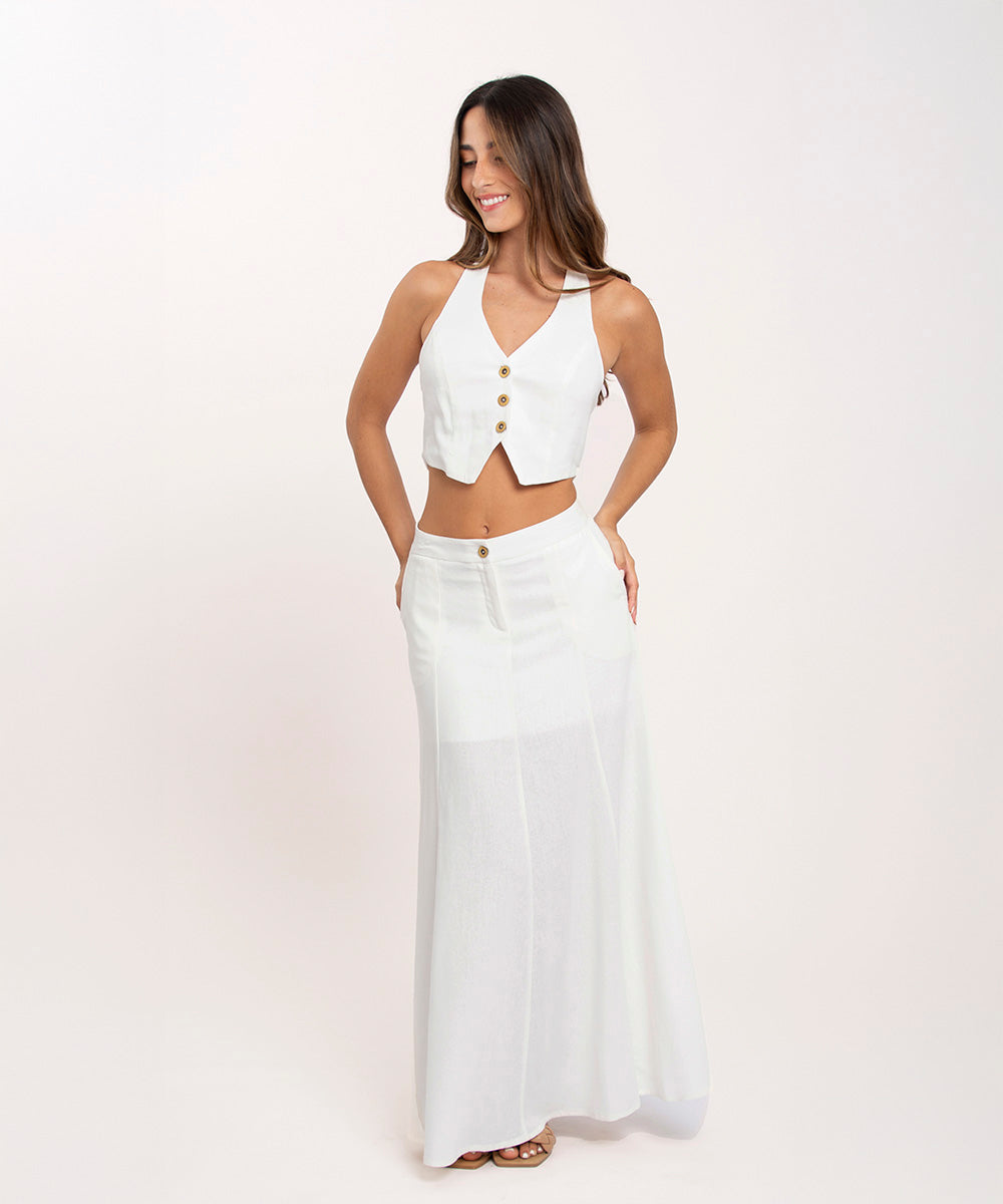 Falda larga con cortes BLANCO