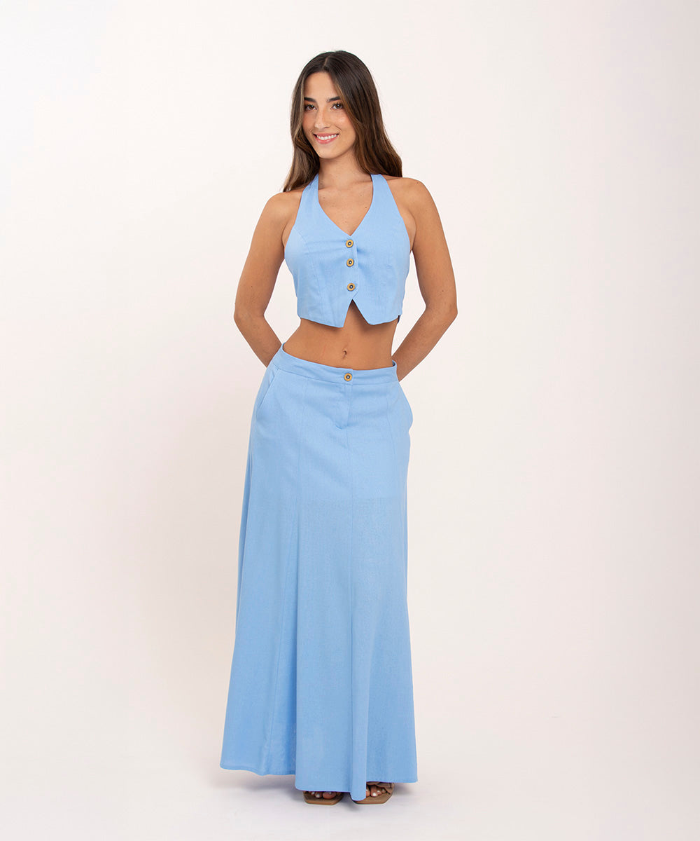 Falda larga con cortes AZUL RADIANTE