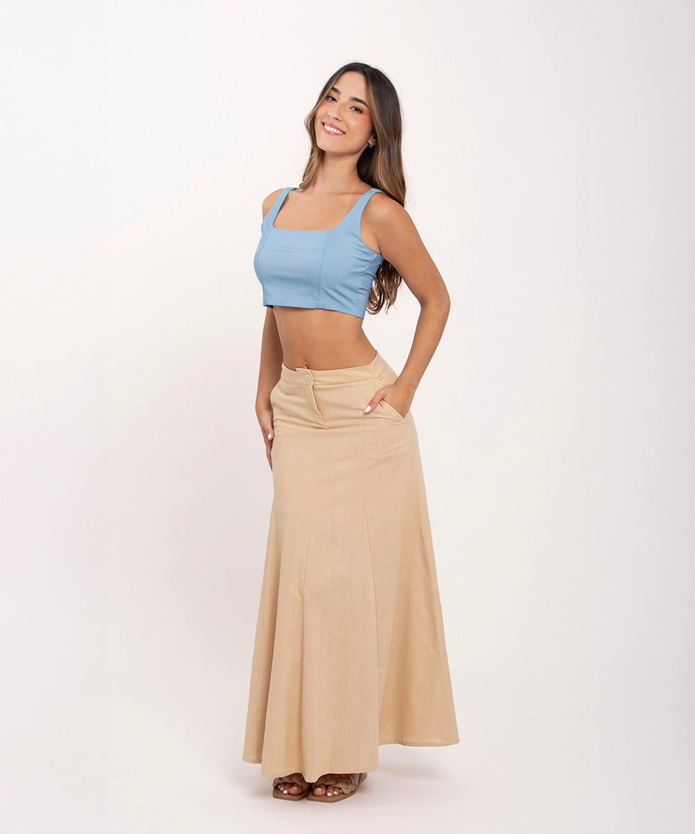 Falda larga con cortes CAMEL