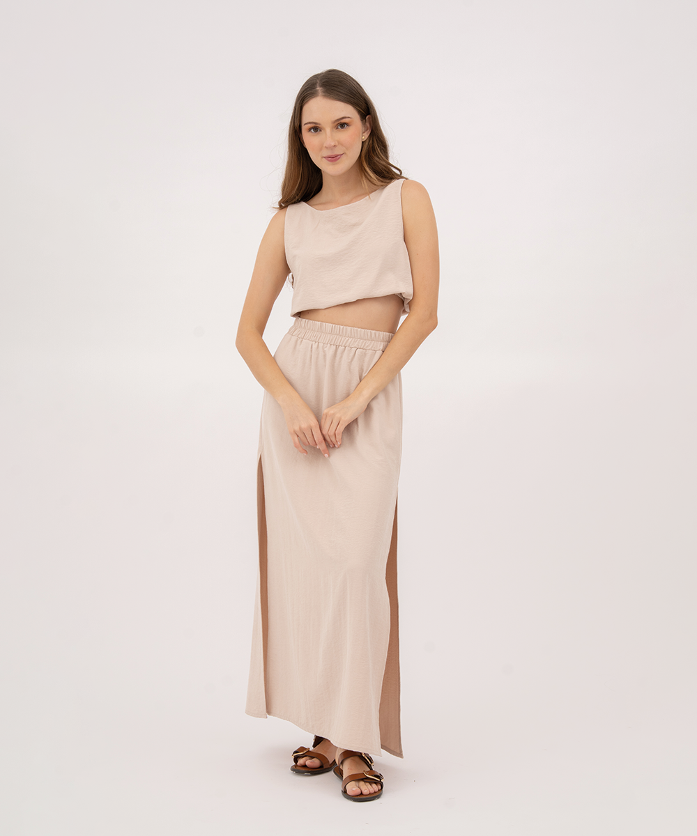 Falda larga con aberturas BEIGE