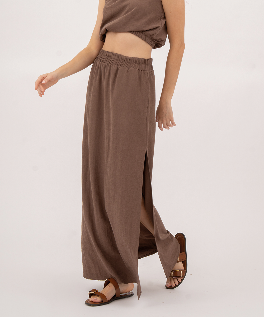 Falda larga con aberturas CHOCOLATE