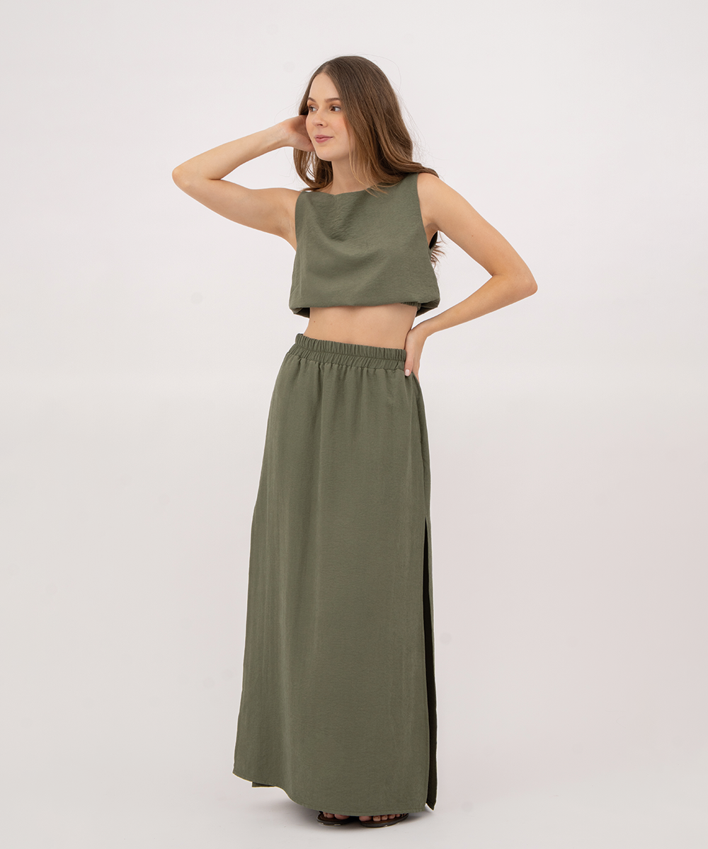 Falda larga con aberturas VERDE SELVA (MILITAR)