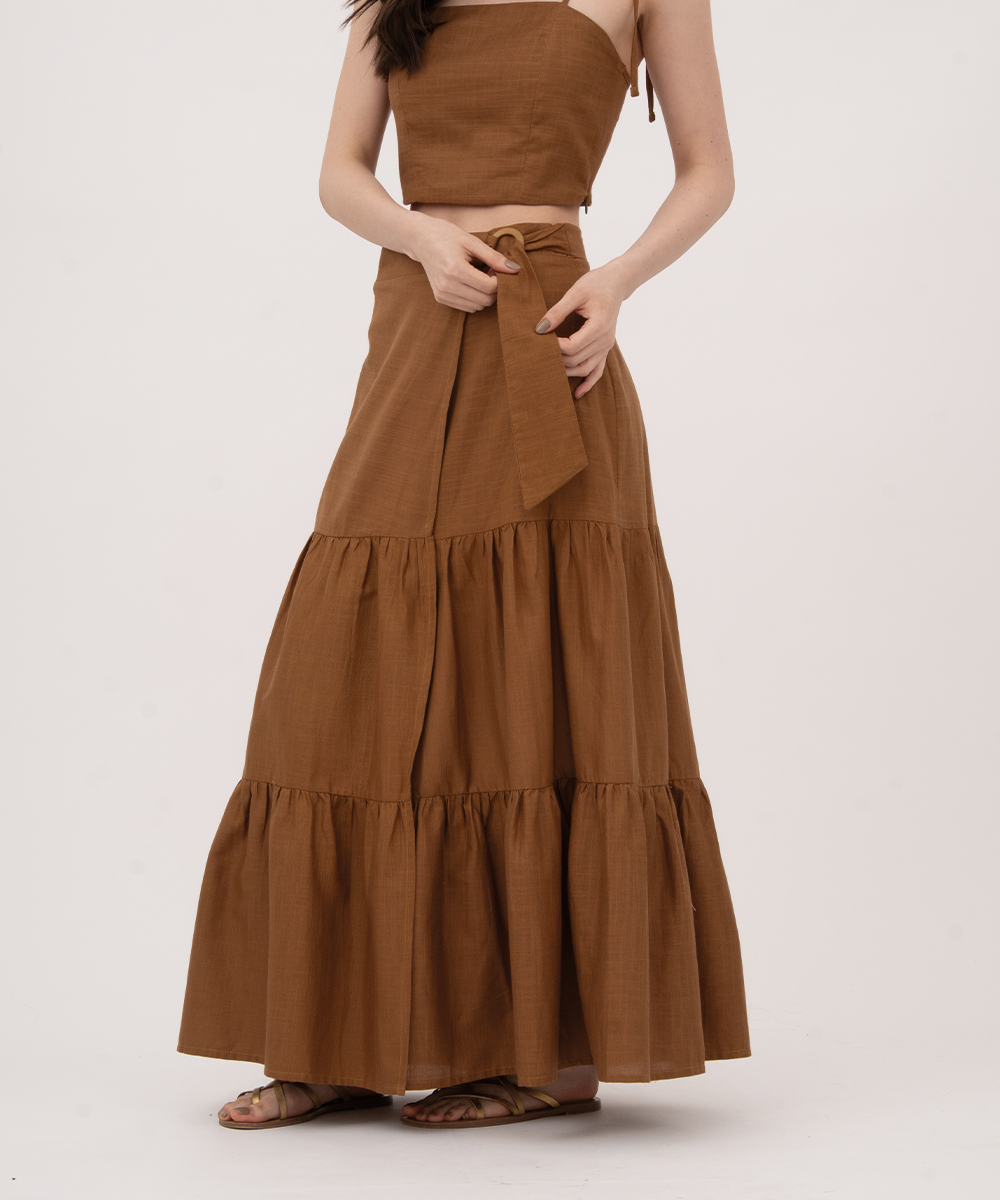 Falda Pareo Con Cortes. CARAMELO