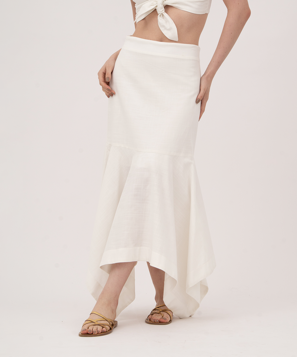 Falda midi con puntas BLANCO