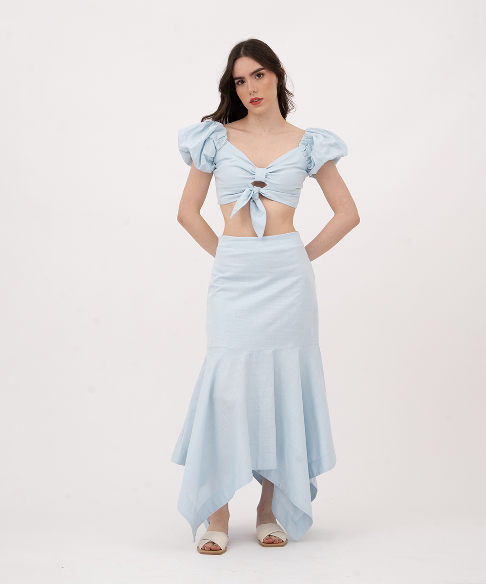 Falda midi con puntas AZUL CIELO