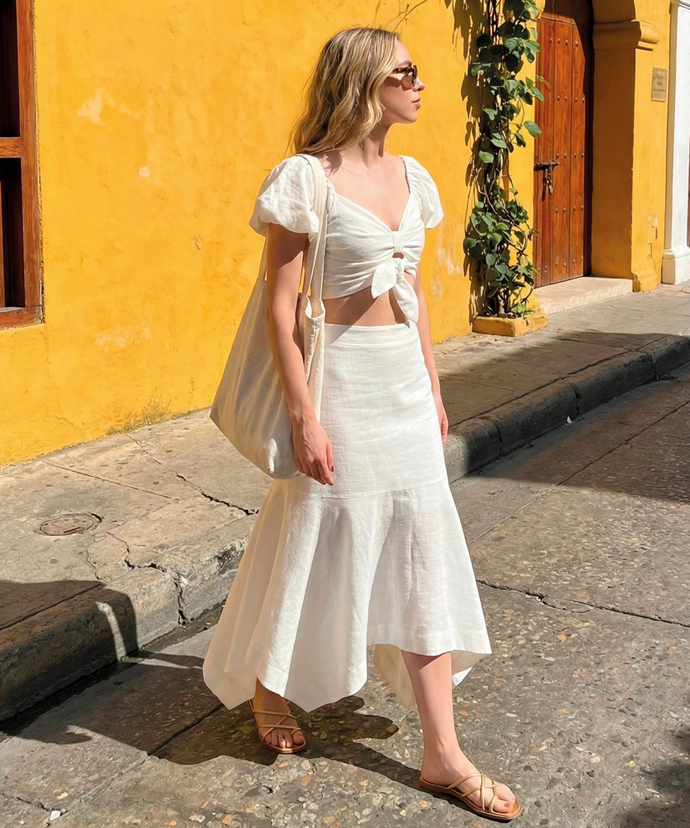 Falda midi con puntas BLANCO