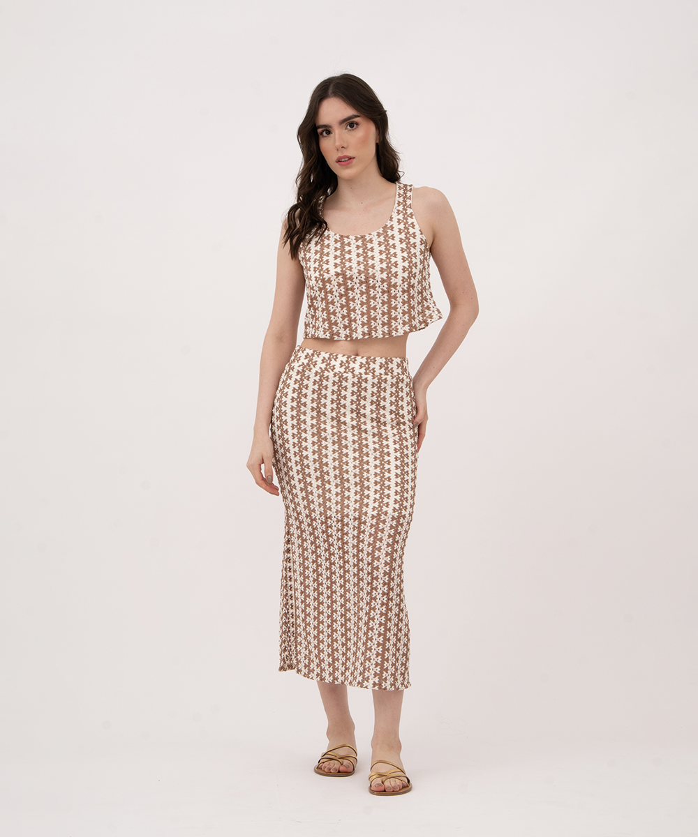 Falda midi con aberturas CHOCOLATE