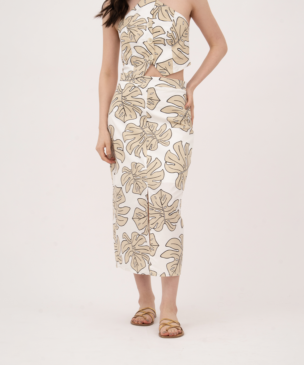 Falda midi con abertura BEIGE