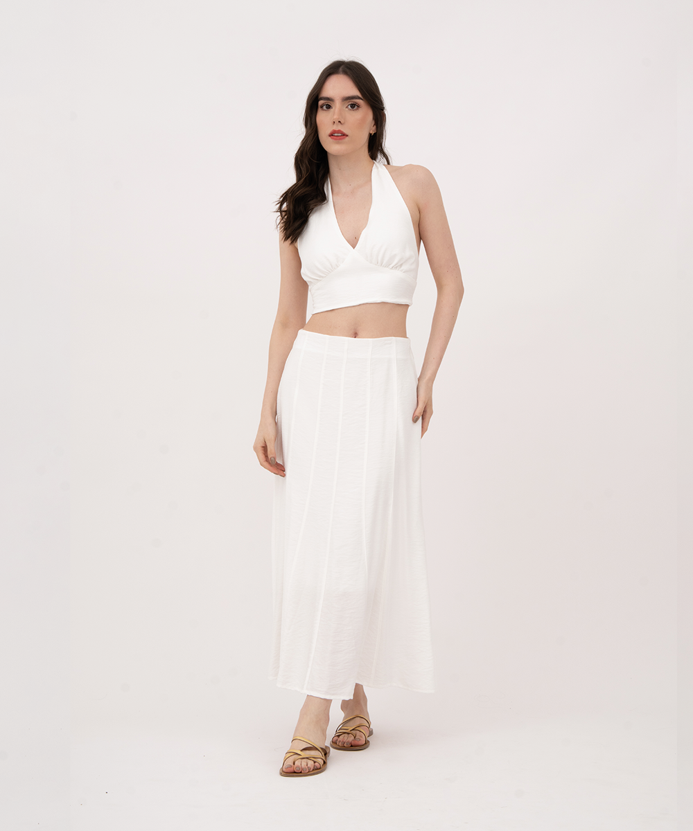 Falda midi con cortes BLANCO