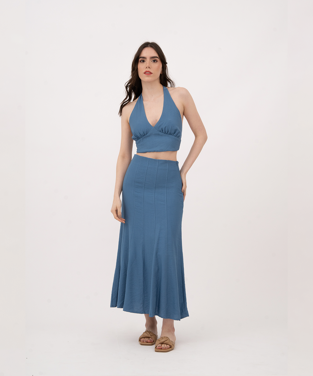 Falda midi con cortes AZUL RADIANTE