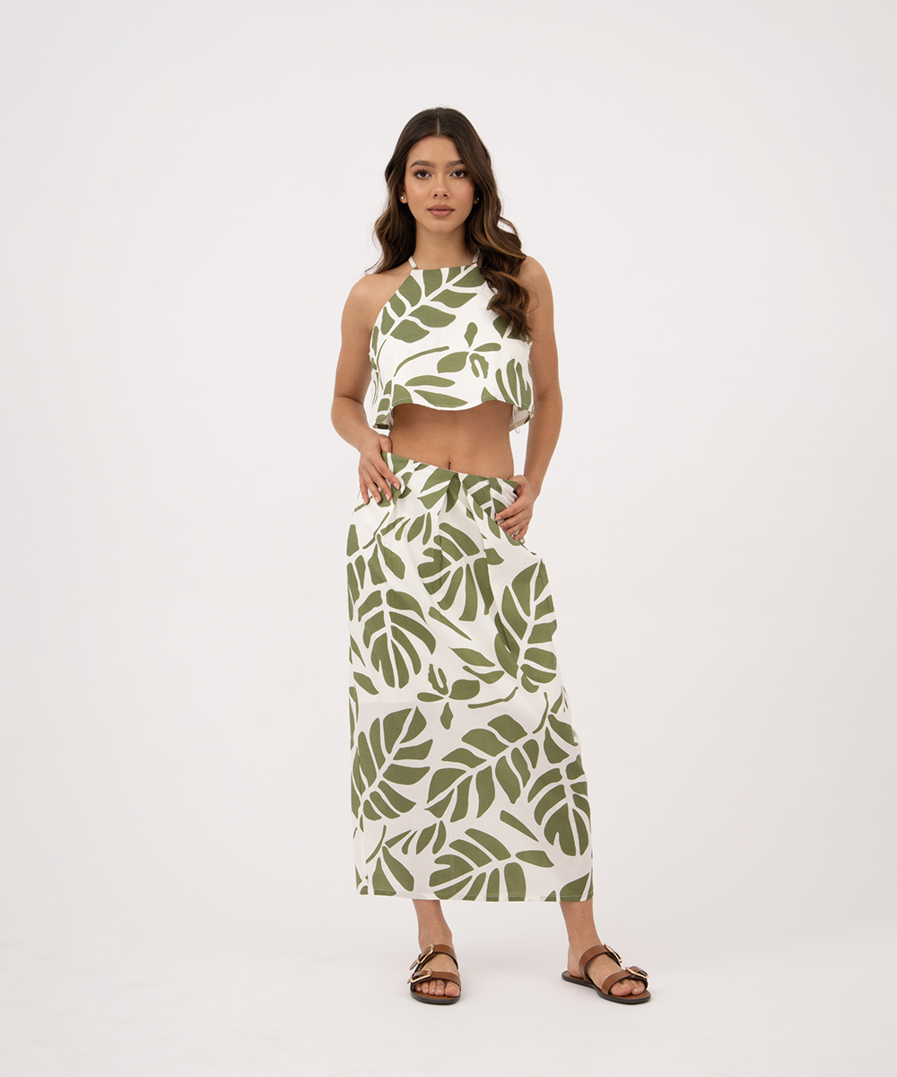 Falda midi con prenses VERDE