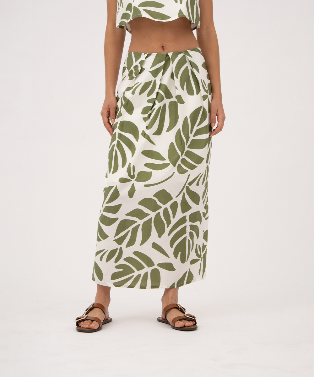 Falda midi con prenses VERDE