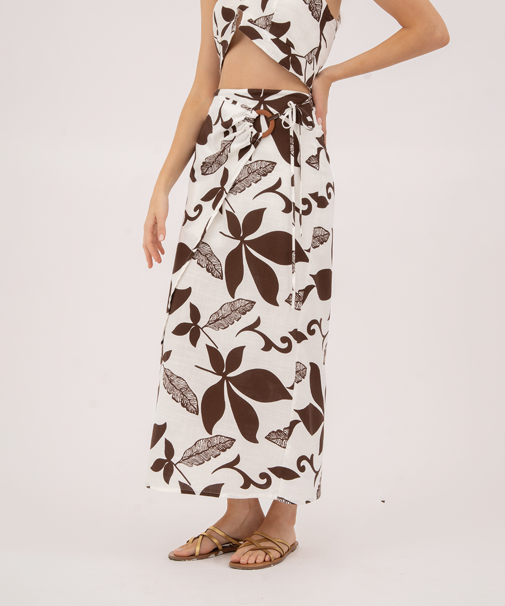 Falda asimétrica con argolla CHOCOLATE