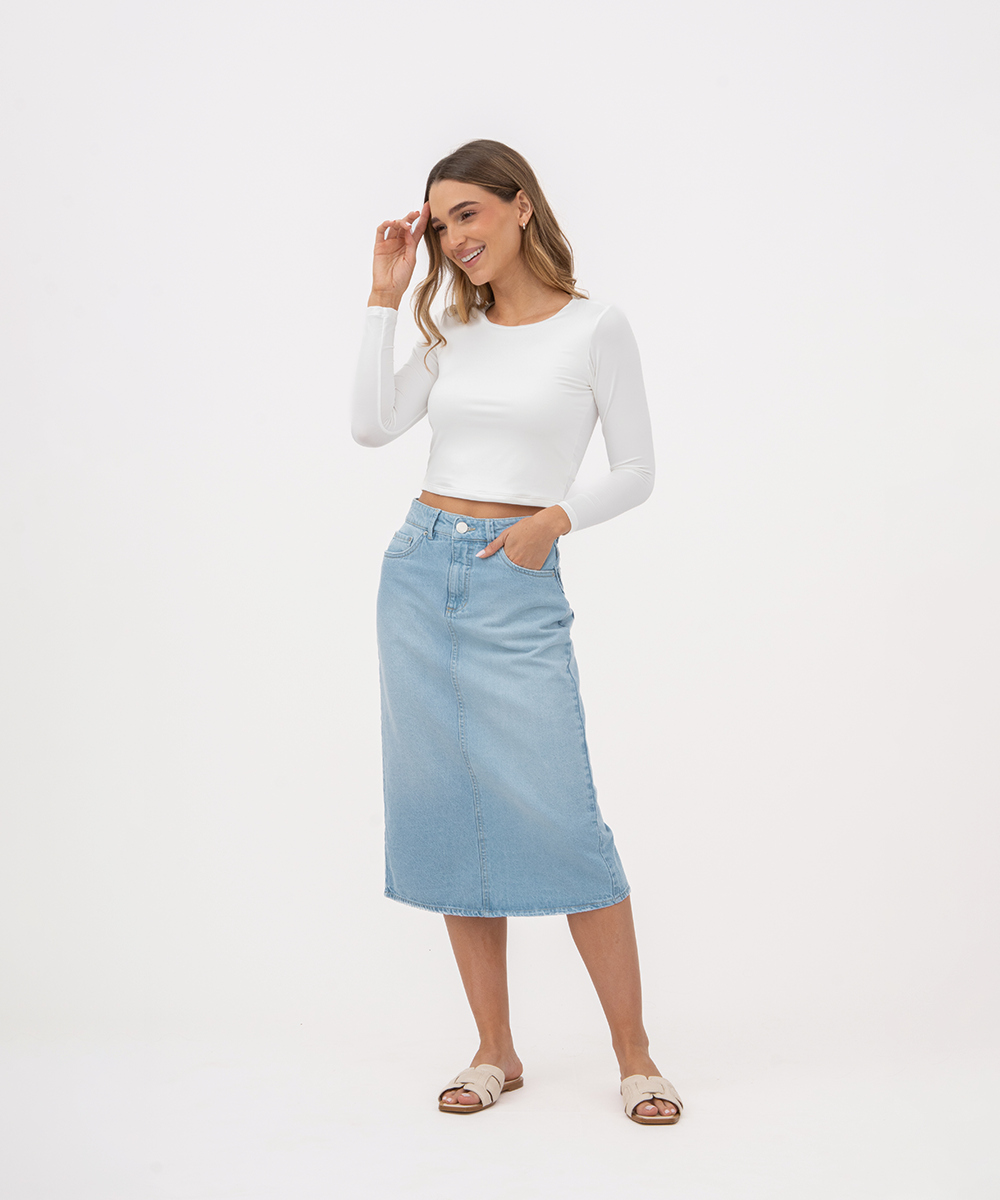 Falda midi AZUL CIELO