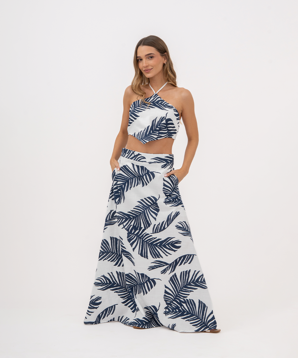 Falda larga con bolsillos AZUL PROFUNDO