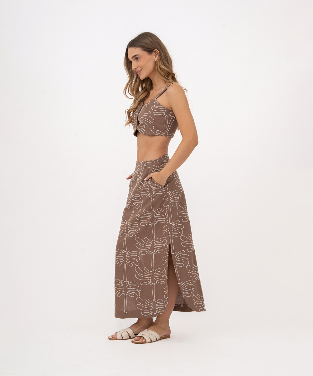 Falda midi con aberturas CHOCOLATE