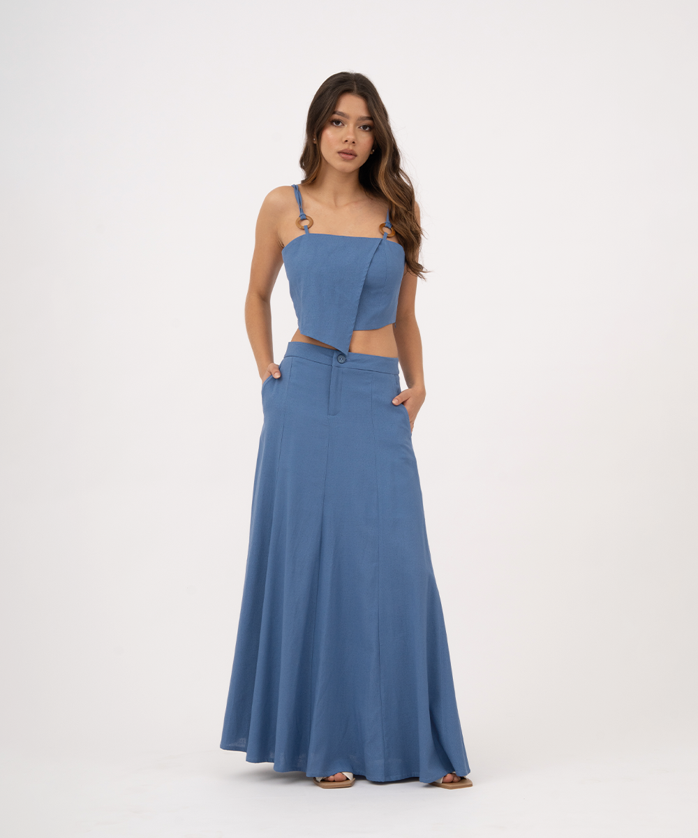 Falda larga con cortes AZUL RADIANTE