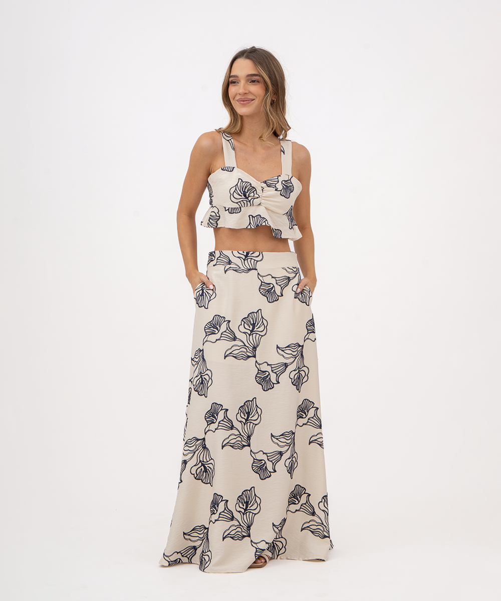 Falda larga con bolsillos AZUL PROFUNDO