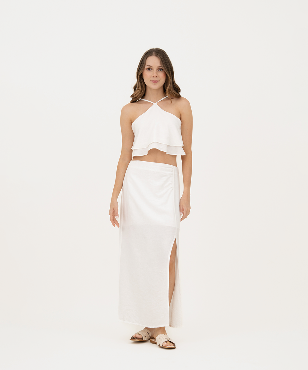Falda midi con abertura BLANCO