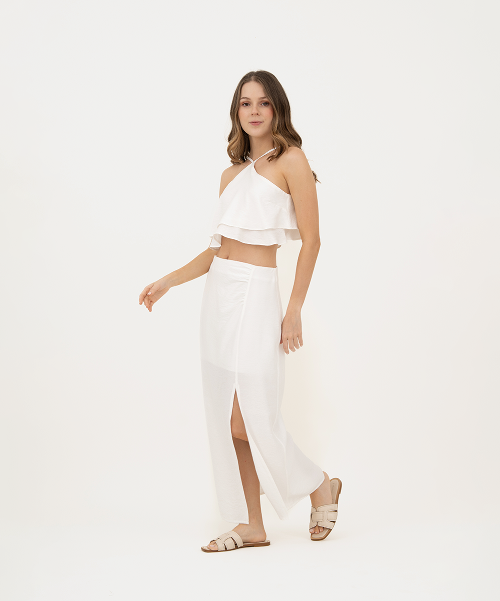 Falda midi con abertura BLANCO
