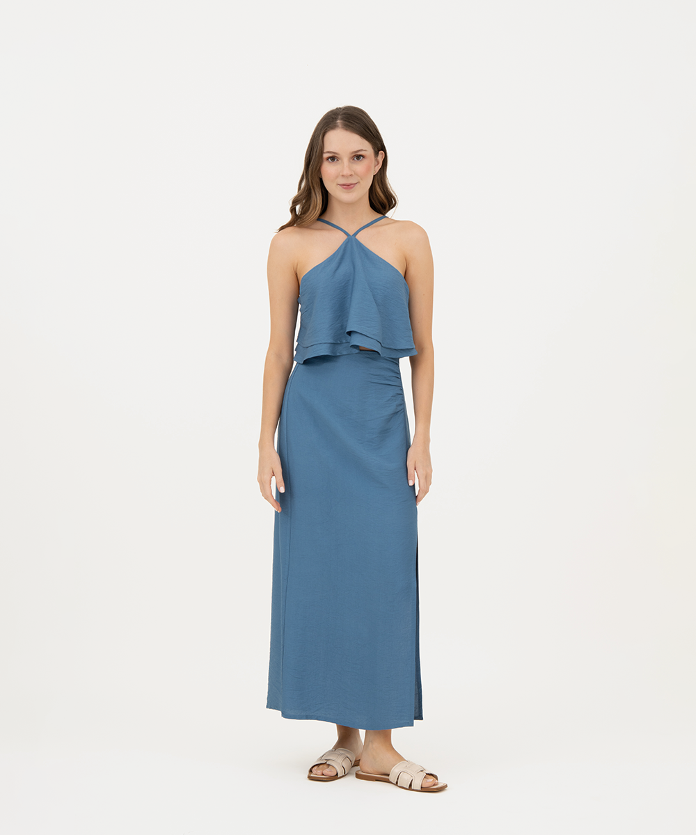 Falda midi con abertura AZUL RADIANTE