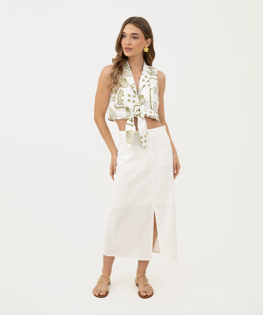 Falda midi BLANCO