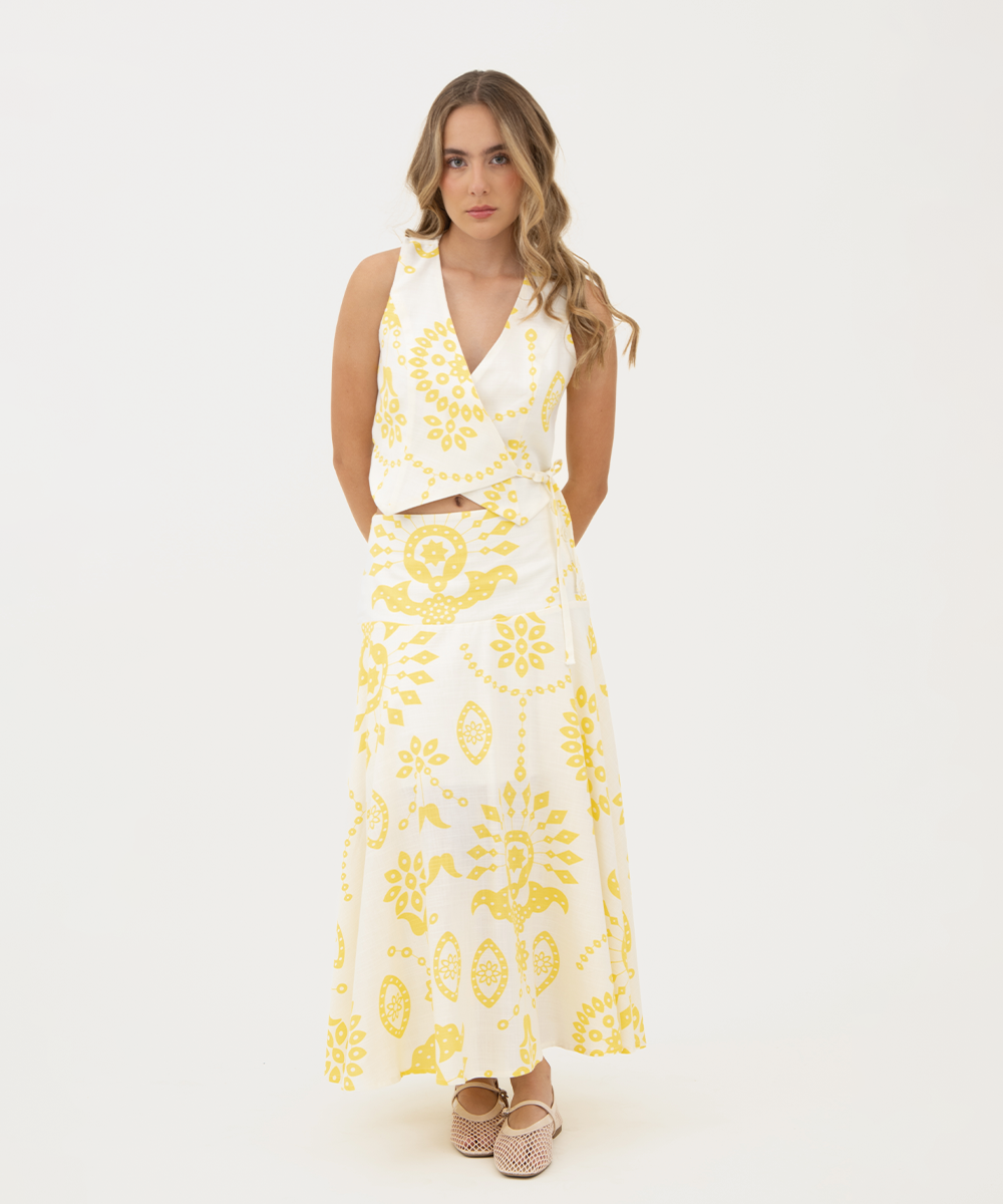 Falda midi botones AMARILLO