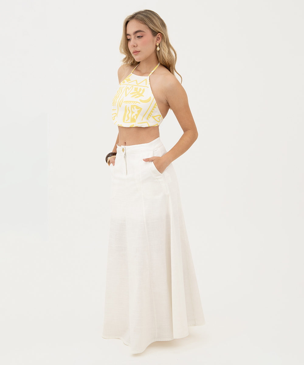 Falda larga con cortes Blanco