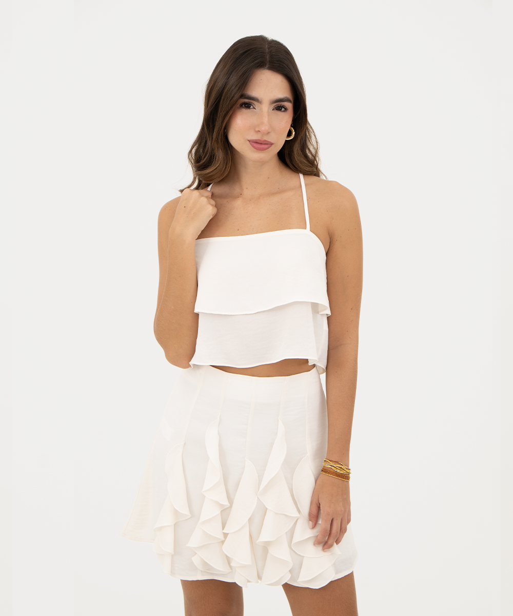 Falda mini volantes Blanco