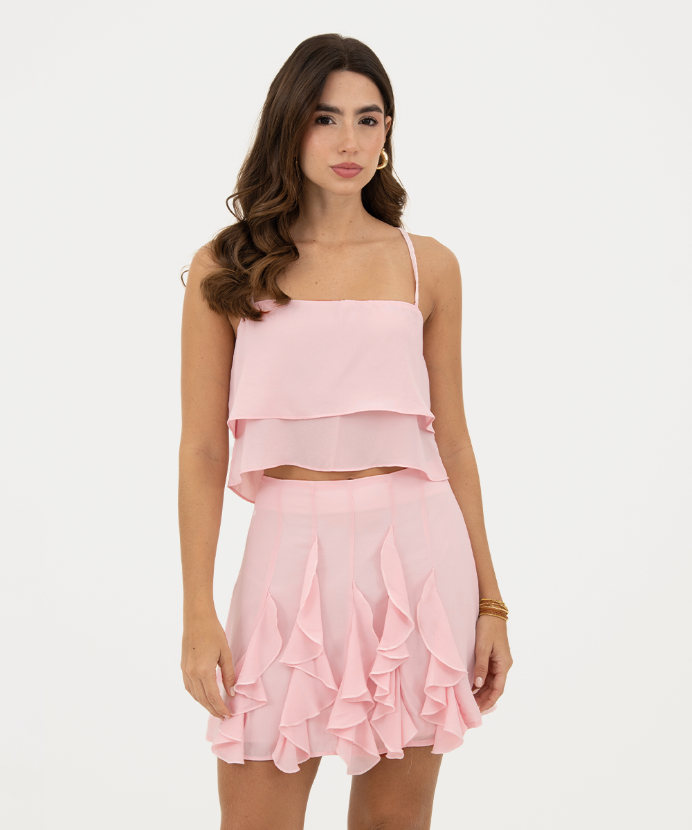 Falda mini volantes Rosado Pastel