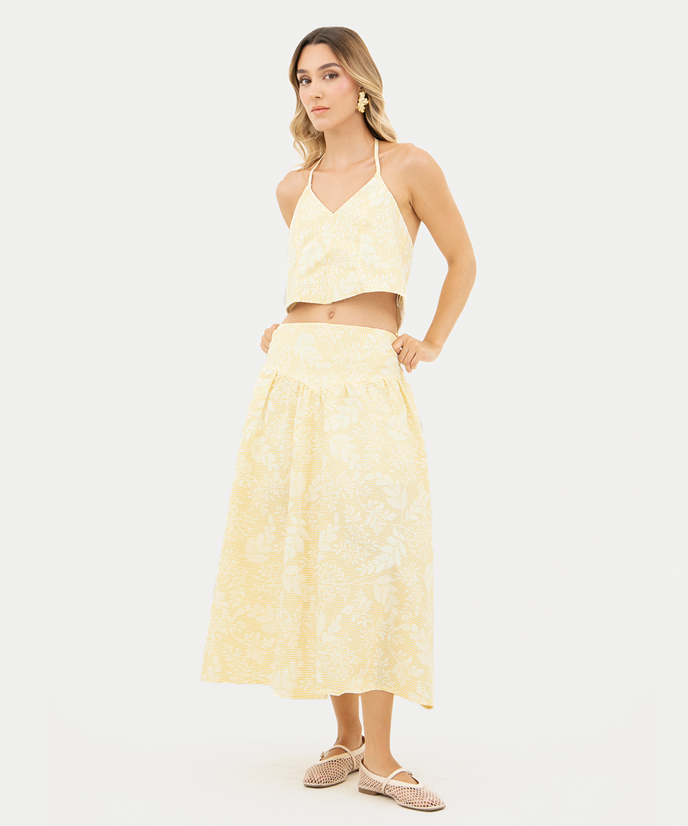 Falda midi de rayas Amarillo Pastel