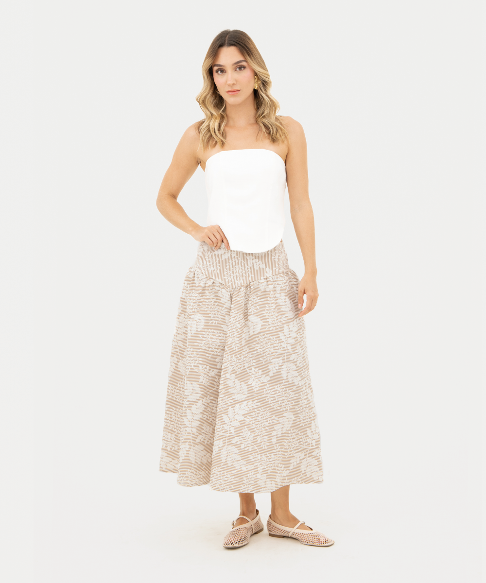 Falda midi de rayas Camel