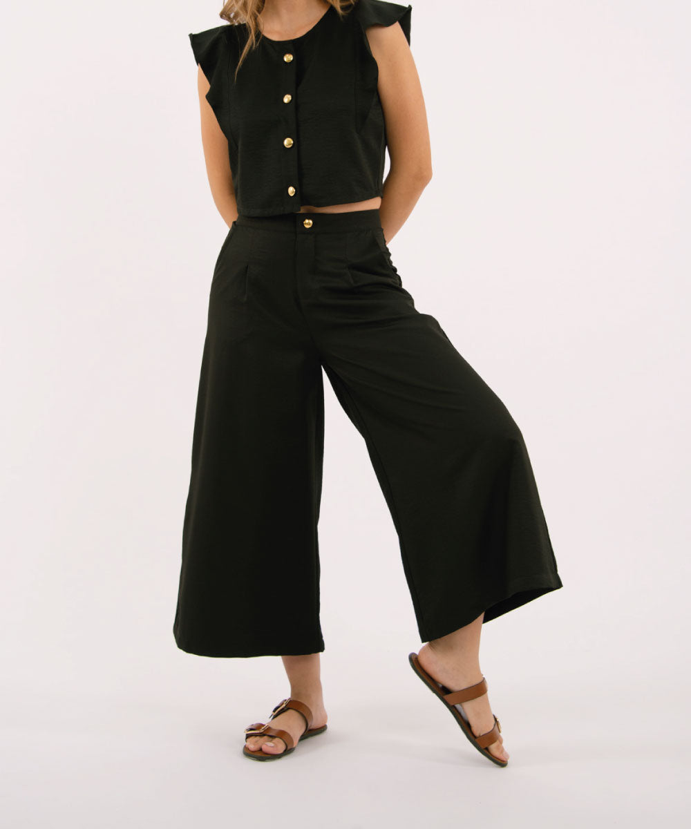 Pantalón Culotte Con Prenses NEGRO