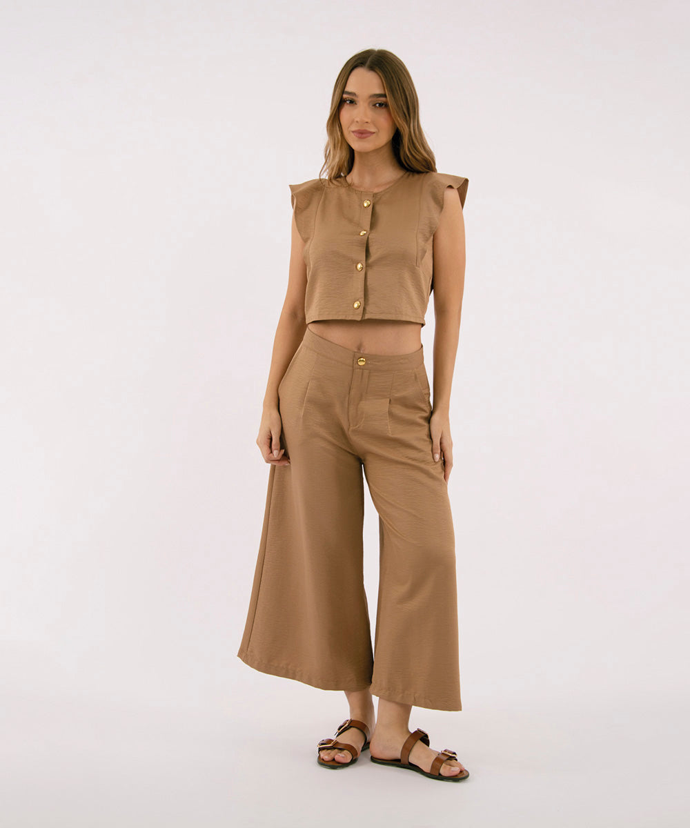 Pantalón Culotte Con Prenses CAMEL