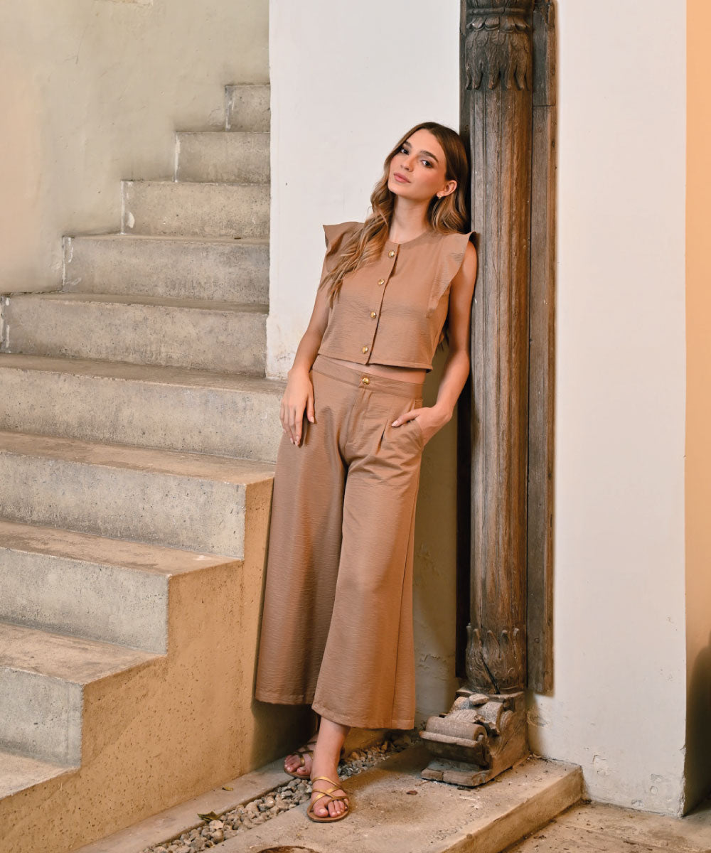 Pantalón Culotte Con Prenses CAMEL