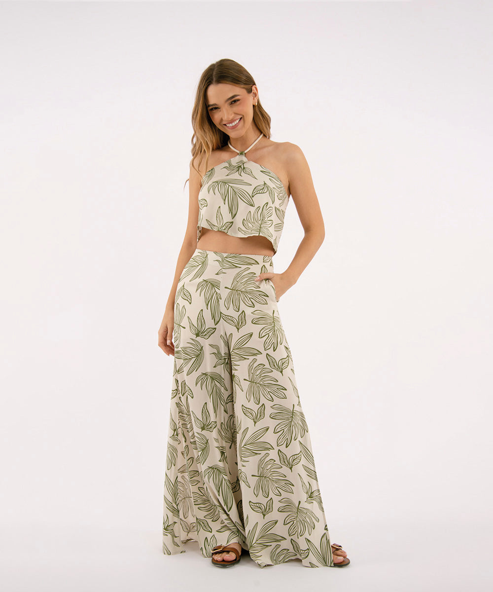 Pantalón Palazzo Aberturas VERDE SELVA (MILITAR)