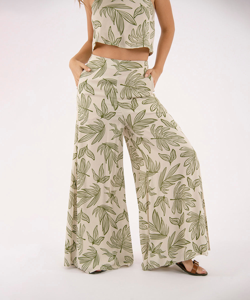 Pantalón Palazzo Aberturas VERDE SELVA (MILITAR)