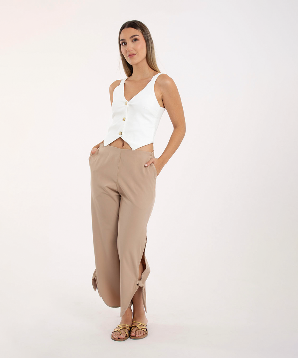 Pantalon aberturas y moño BEIGE