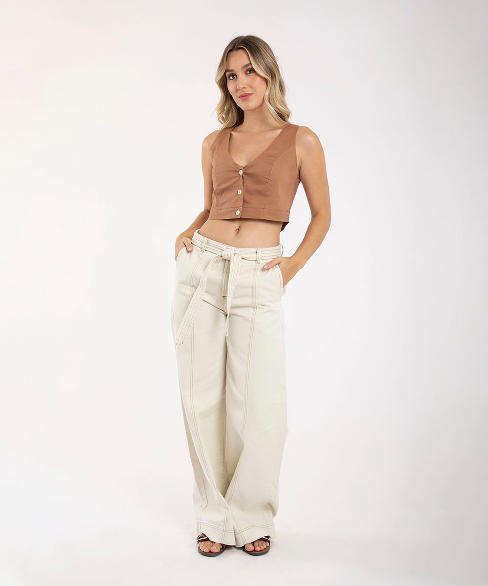 Pantalon bota amplia cinturon CAMEL