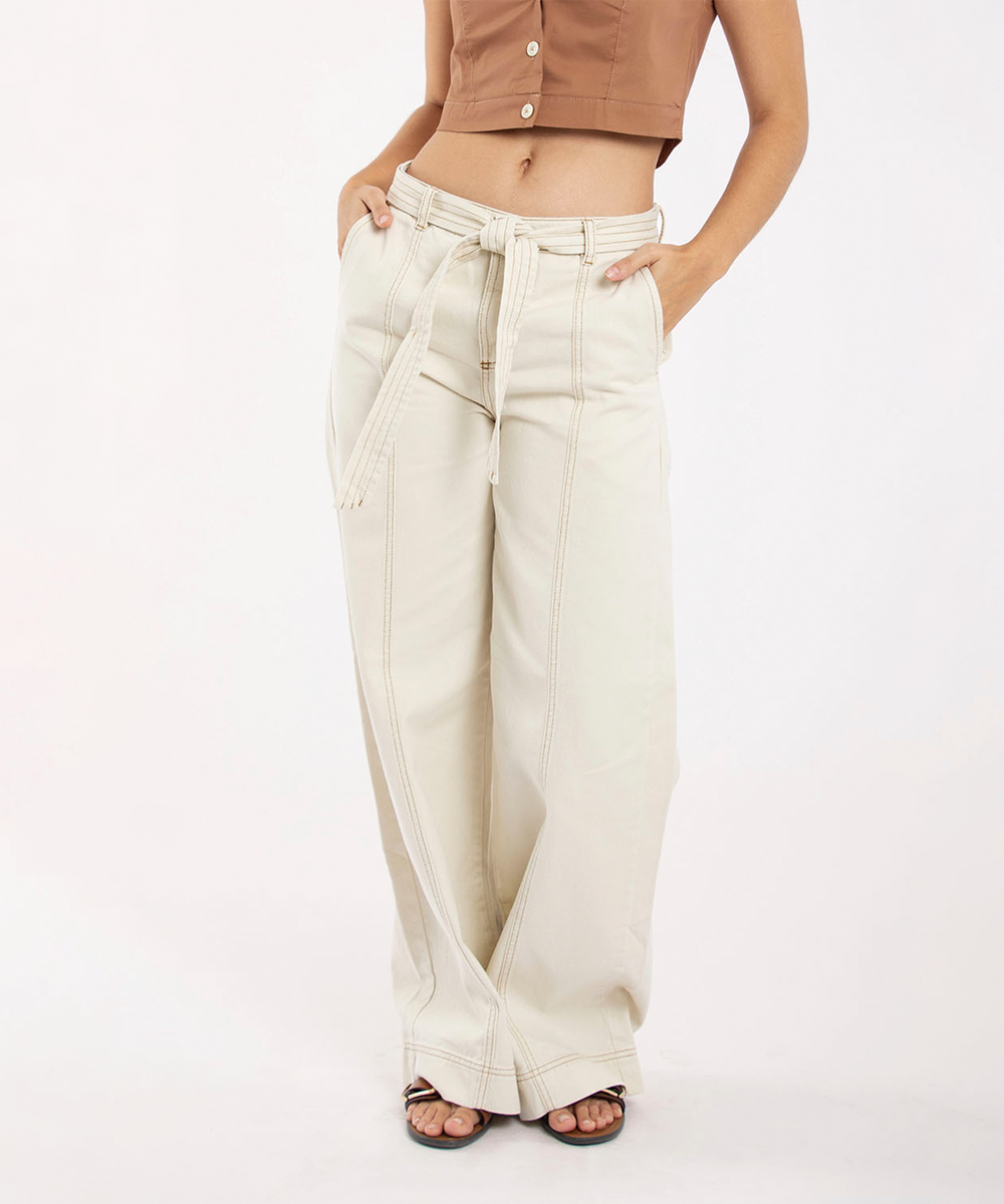 Pantalon bota amplia cinturon CAMEL