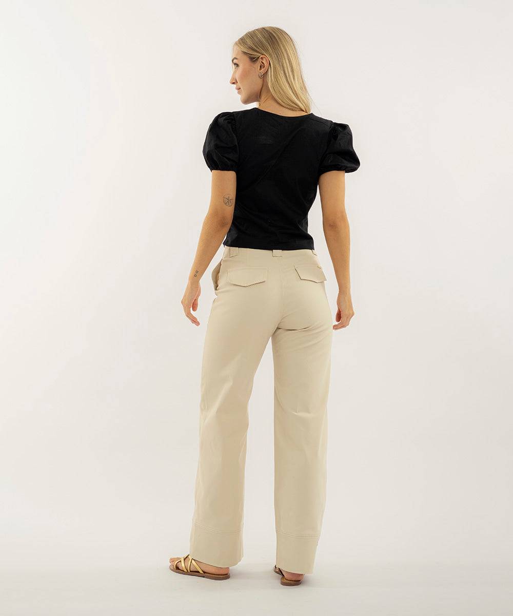 Pantalon Bota Recta Cortes Marfil Pantalóns Para Mujer | Ticket Store Colombia 3