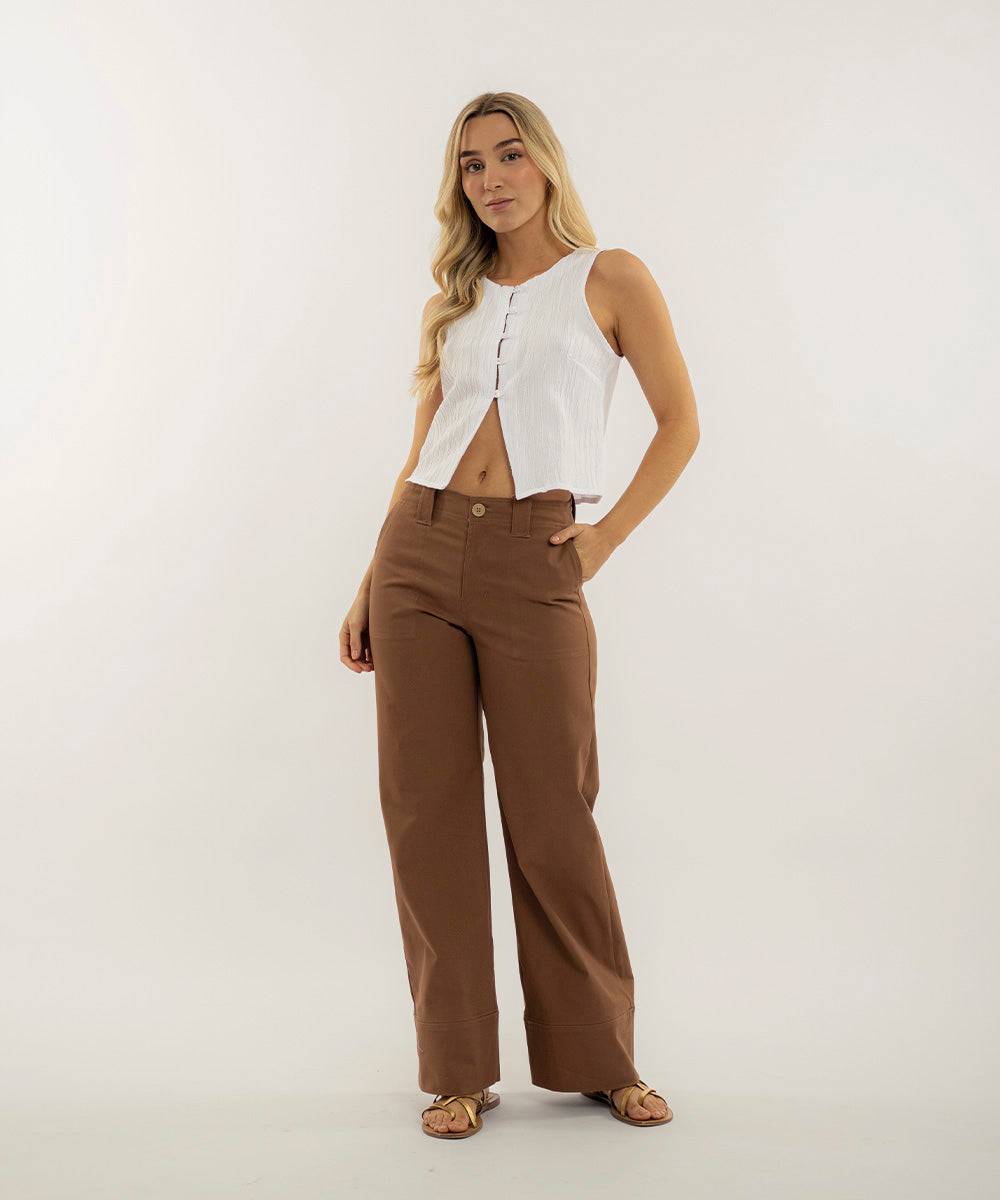 Pantalon Bota Recta Cortes Caramelo Pantalóns Para Mujer | Ticket Store Colombia 1