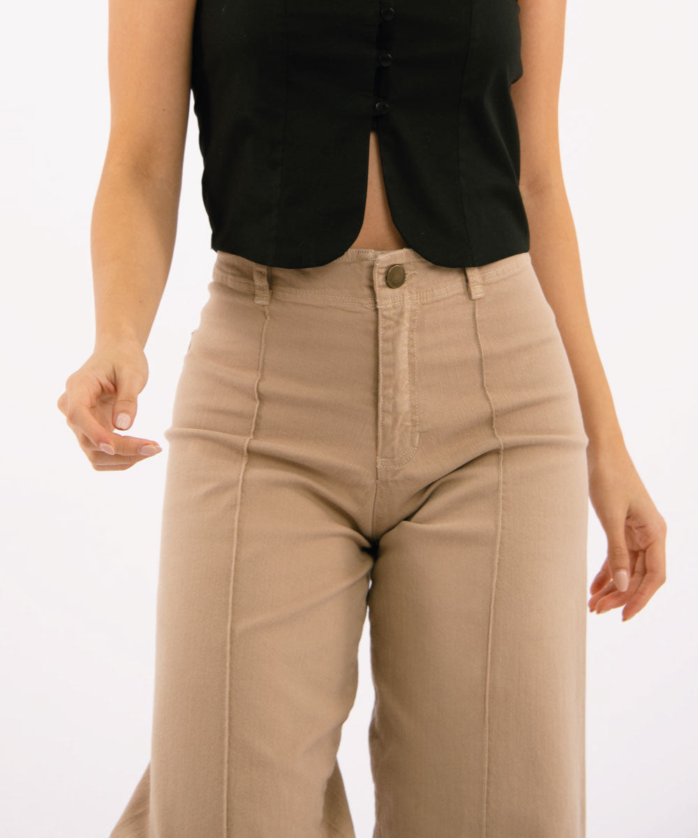 Pantalón Tiro Alto, Bota Recta CAMEL