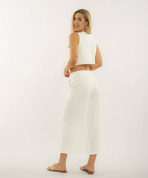 Pantalon Culotte Con Bolsillos Blanco Pantalóns Para Mujer | Ticket Store Colombia 3