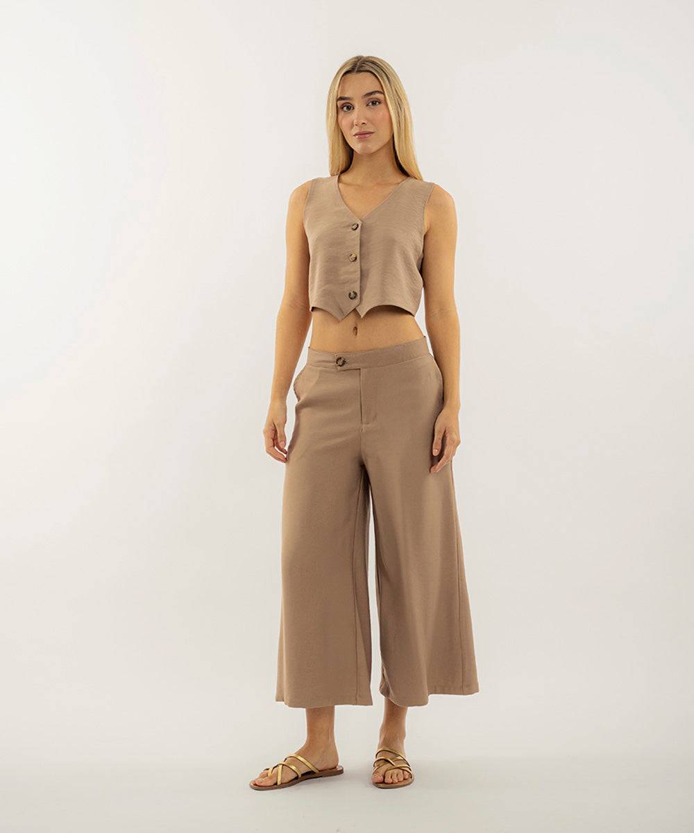 Pantalon Culotte Con Bolsillos Camel Pantalóns Para Mujer | Ticket Store Colombia 5