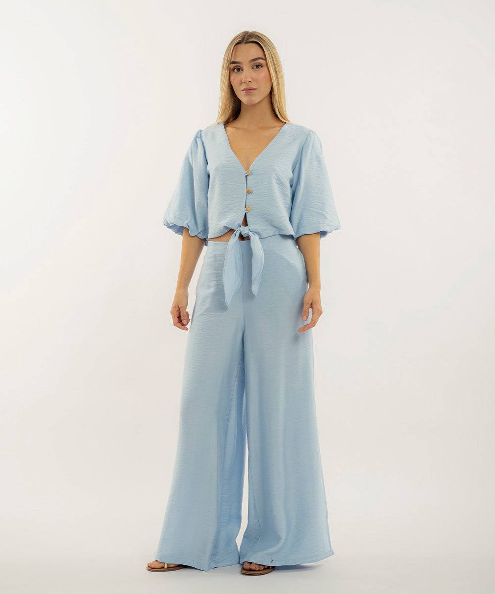 Pantalon Con Elastico Azul Cielo Pantalóns Para Mujer | Ticket Store Colombia 1