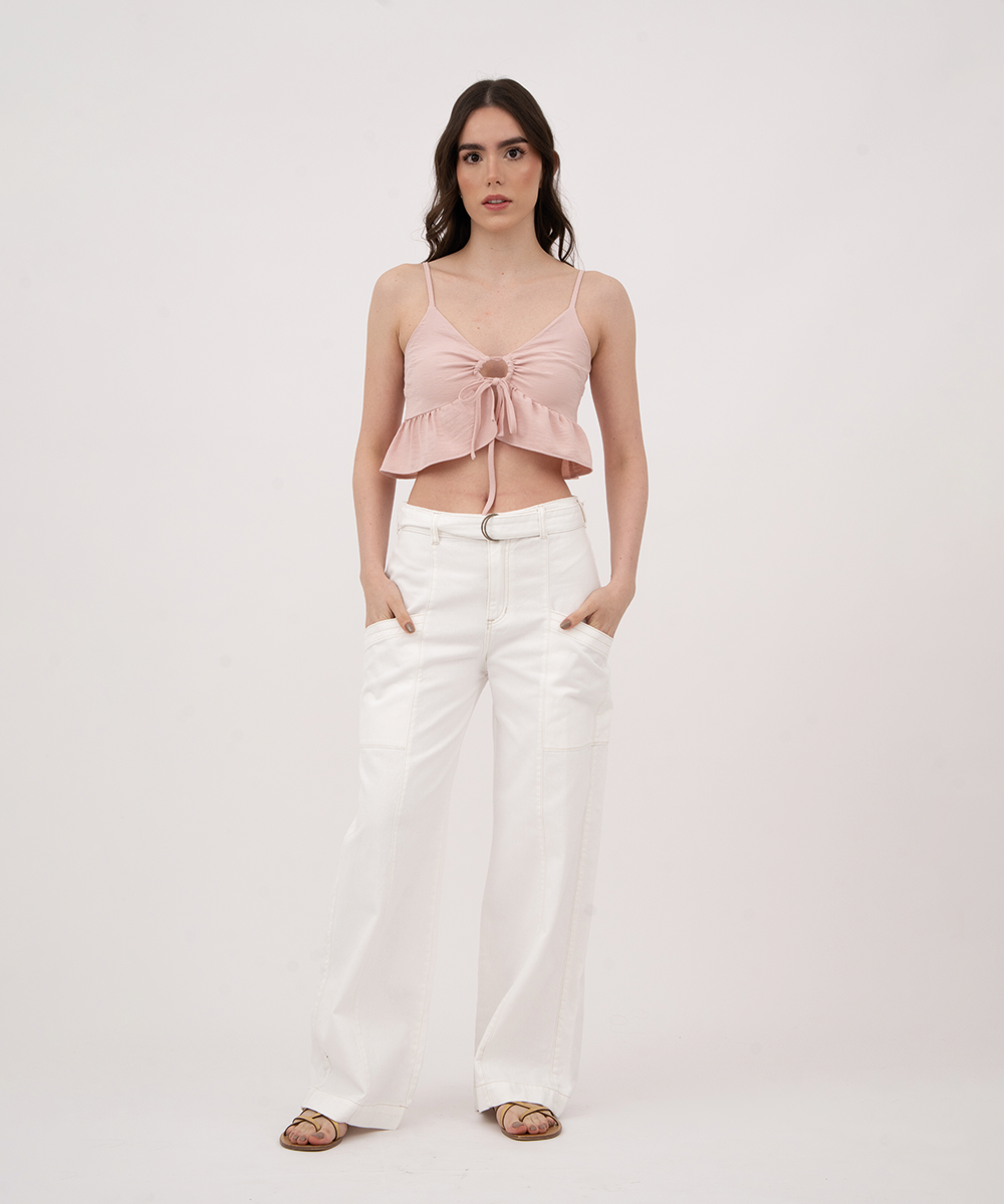 Pantalón con cinturón hebillas BLANCO