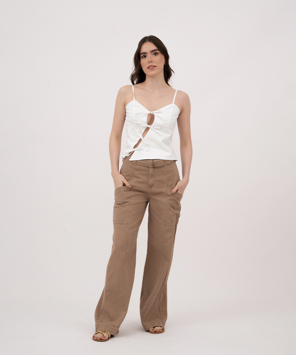 Pantalón con cinturón hebillas CAMEL