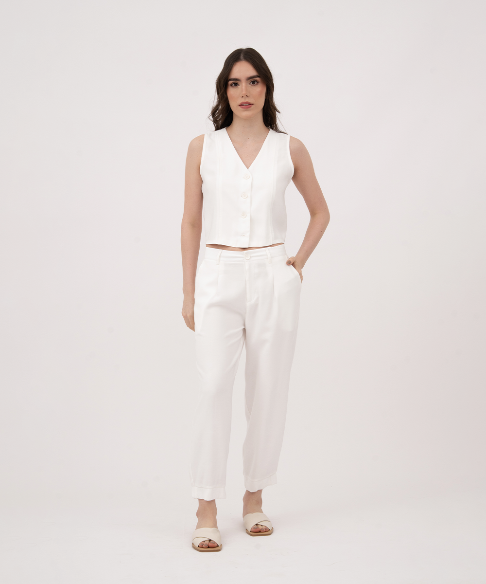 Pantalón bota con elástico BLANCO