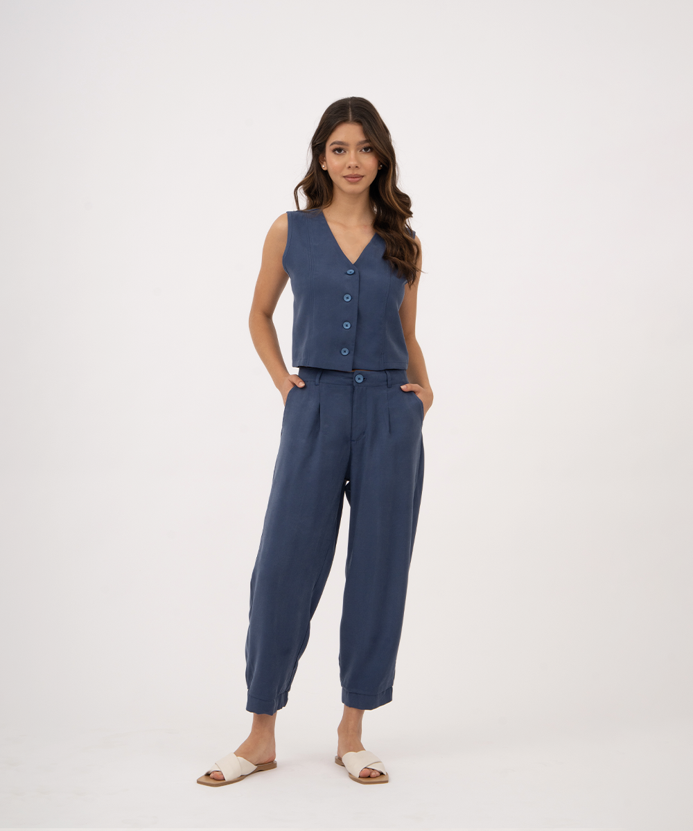 Pantalón bota con elástico AZUL